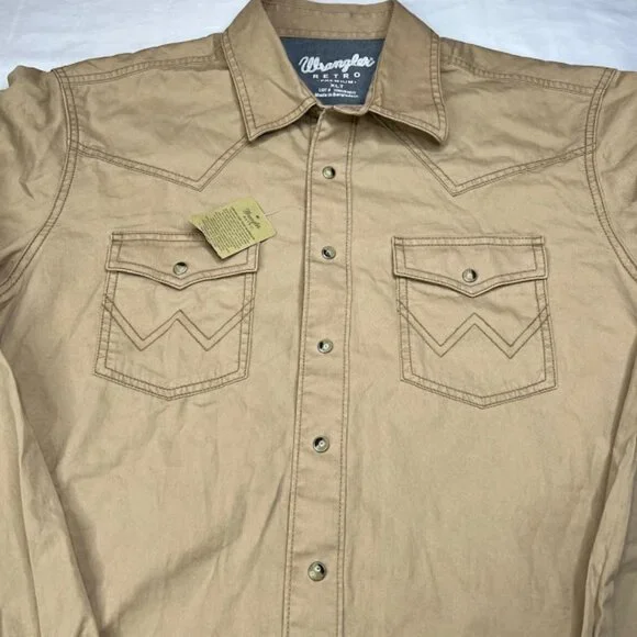 NWT Wrangler Retro Premium Brown Pearl Snap Shirt Mens XLT Western Cowboy Rodeo - Picture 2 of 6